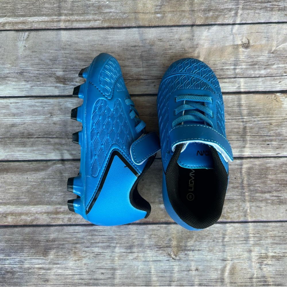 Youth Blue Soccer Sneakers with Hook-and-Loop Strap